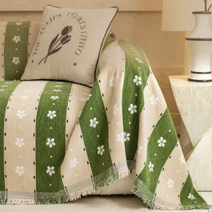 Cream style full cover sofa towel, four seasons universal striped floral design blanket.