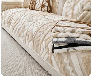 Copridivano in velluto Sherpa retro geometrico spesso e caldo per soggiorno elegante e comodo
