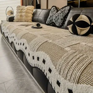Cuscino per Divano in Ciniglia Vintage Moderno Lusso Leggero Antiscivolo a Strisce Fodera per Divano Soggiorno Bordo a Festone Protezione Mobili