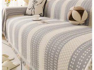 Chenille sofa cover grey striped universal furniture protector slipcover for living room home