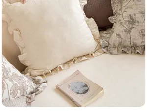 Französischer Vintage-Creme-Chenille-Kissenbezug Rüschen Sofa Wohnzimmer Dekokissen