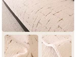 Gros plan sur le tissu de la housse de canapé en peluche, texture douce et belles coutures.