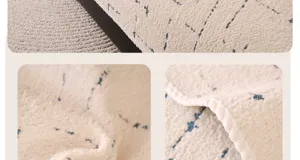 Vue de détail de la texture en peluche douce de la housse de canapé avec belle bordure.
