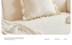 Französischer Vintage-Cremestil Chenille Sofabezug und rüschen Kissenbezug Set.