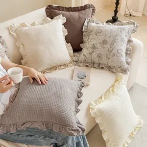 Französischer Vintage Chenille Volant Kissenbezug Creme Floral Jacquard Sofa Dekokissenbezug Für Wohnzimmer Schlafzimmer Deko
