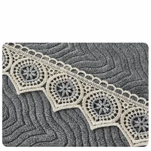 Chenille sofa cushion with elegant lace trim, anti-slip textured cover for all seasons.