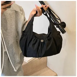 Modieuze nylon schoudertas met trekkoord voor dames, grote casual crossbody tas voor dagelijks.