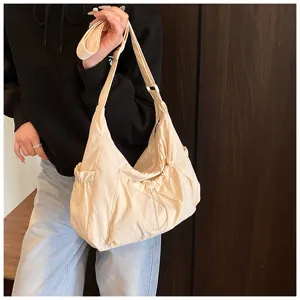 Koreaanse stijl nylon drawstring schoudertas casual slouchy crossbody tas voor dames