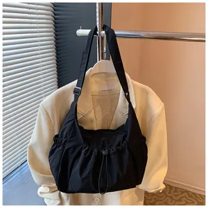Koreaanse stijl nylon trekkoord schoudertas, grote capaciteit dagelijkse casual draagtas.