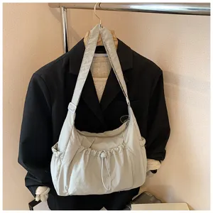Casual nylon schoudertas voor dames, grote crossbody tas met trekkoord zakontwerp.