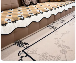 Non-slip chenille sofa cushion detail view, diamond pattern and bows, modern home textile.