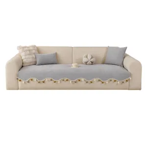 Fodera per divano minimalista francese con pizzo a pompon, cuscino antiscivolo versatile.