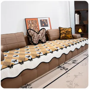 Anti-slip chenille sofa cushion modern living room cover stylish checkered mat furniture protector