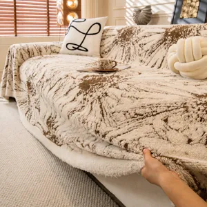 Modern Crème Stijl Pluche Bankhoes Zonnebloempatroon Antislip Zacht Fluweel Bankkussen Krabbestendig Decoratieve Meubelbeschermer Voor Woonkamer
