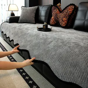 Luxurious textured grey sofa cover for living room protection, anti-slip universal cushion.
