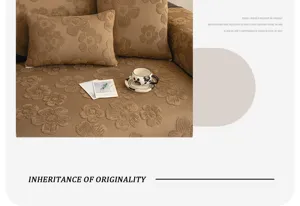Luxurious vintage-style chenille sofa cover with floral jacquard texture, warm brown tone.