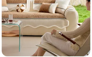 Luxury chenille sofa cushion detail in a modern living room setup, cozy and elegant decor.