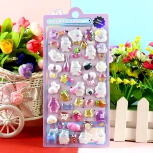 Cute 3D luminous relief cartoon stickers sheet, decorative resin decal for kids DIY crafts.