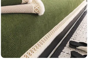Französischer Luxus Chenille Sofabezug Stoff Detail mit elegantem Fischgrätmuster.
