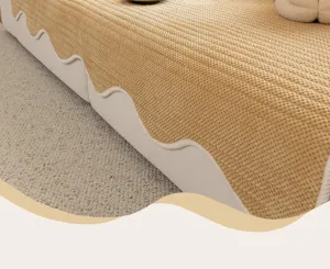 Knitted sofa cover detail shot, thickened winter beige cushion cover texture design.