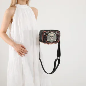 Modieuze Halloween doodskop print kleine schoudertas voor dames, stijlvolle tas.