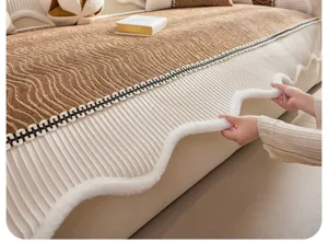 Detailed view of luxury chenille sofa cushion cover with elegant wave pattern and plush trim.