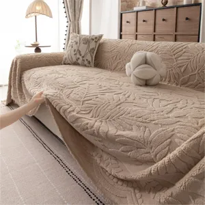 Copridivano in Morbido Pile Moderno Ispessito Invernale Caldo Telo Copridivano Antiscivolo Copertura Totale Antipolvere Coperte da Divano con Motivo a Foglia Goffrato Arredamento Casa
