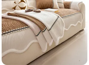 Chenille sofa cover with wave pattern, luxury non-slip couch blanket towel for living room decor.