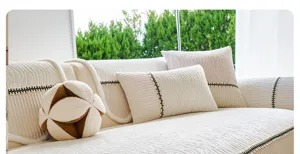 Chenille sofa cushion cover set, anti-slip modern living room couch slipcover with pillows.