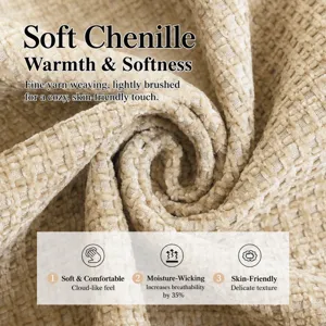 Housse de coussin de canapé en chenille française, douce respirante quatre saisons universelle beige.