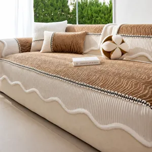 Non-Slip Chenille Sofa Cushion Cover Luxury Wave Edge Irregular Sofa Towel Four Seasons Universal Protective Sofa Mat For Home Living Room
