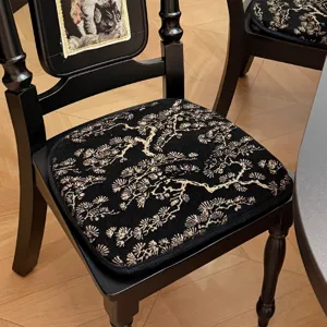 Franse Vintage Chenille Stoelkussen Antislip Hoge Elastische Spons Zitkussen Middeleeuwse Stijl Pijnboomtak Patroon Wasbaar voor Eetkamer