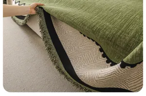 Chenille Sofa Abdeckung Moebel Schutz Anti-Kratzer Decke Fransen Gruen Textur Neu