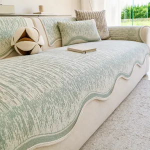 Minimalist Chenille Sofa Cushion Shaped Wavy Edge Non-Slip Sofa Throw Cover Fixed Decorative Furniture Protector Universal For Four Seasons