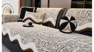 Fodera per cuscino da divano in stile rétro con elegante motivo a onde, protezione antiscivolo.
