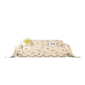 Schattige cartoon schaap patroon bankhoes deken met kussens, antislip stof, gezellige decoratie.