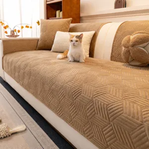 Housse de Canapé en Velours de Hollande Anti-Griffures Serviette de Canapé Gaufrée Géométrique Protecteur de Meubles Matelassé Universel pour Salon Maison