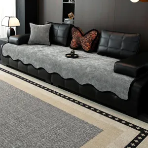 Modern luxury grey ribbed sofa cover cushion for living room, anti-slip four seasons style.