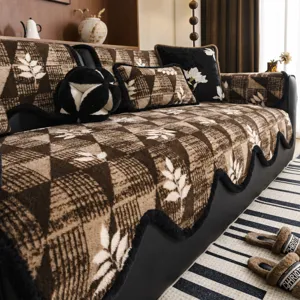 Retro Geometrisch Konijnenbont Bankkussen Antislip Golvende Rand Bankhoes Voor Leren Bank Woonkamer Decoratie