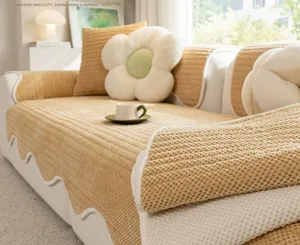 Luxury autumn winter quilted sofa cover anti slip slipcover furniture protector for living room