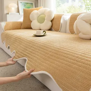Modern Luxury Corduroy Sofa Cushion Waterproof Anti-Slip Anti-Cat Scratch Textured Scalloped Edge Sofa Seat Cover For Living Room Home Decor