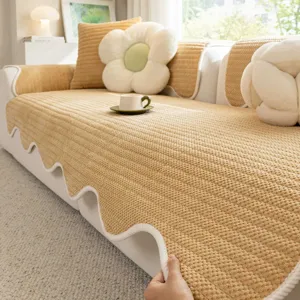 Cozy textured sofa cover with wavy edge, premium anti-slip couch cushion slipcover for living room.