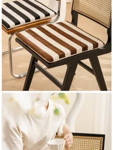 Coussin de chaise de salle à manger chenille rayé lavable antidérapant pour bureau détail
