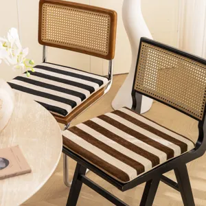 Coussin de Chaise de Salle à Manger en Chenille Rayée Minimaliste Antidérapant Amovible et Lavable Coussin de Siège pour Bureau Maison Cuisine Fer à Cheval Carré Rond