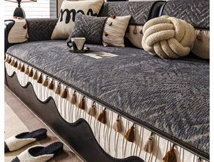 Chenille bankhoes met kwastjes, luxe universele antislip kussen voor stijlvolle woonkamerinrichting.