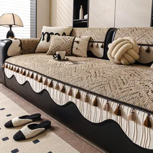 Chenille bankhoes voor alle seizoenen met franjes retro luxe antislip sofa bescherming