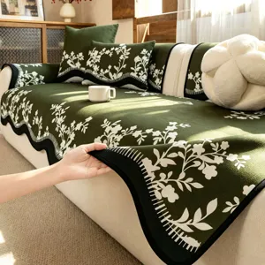 Funda de sofá floral vintage verde, cojín de sofá antideslizante para decoración sala chic