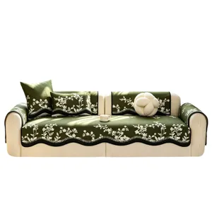 Fundas de cojín de sofá floral verde estilo retro americano, protector de muebles antideslizante.