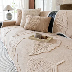 Modern Leaf Pattern Embossed Sofa Cushion Soft Cotton Velvet Sofa Cover Anti-Slip Retro Decorative Irregular Furniture Protector