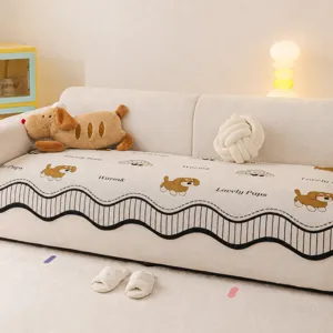 Chenille sofa cover modern slipcover beige cute puppy pattern anti-slip living room